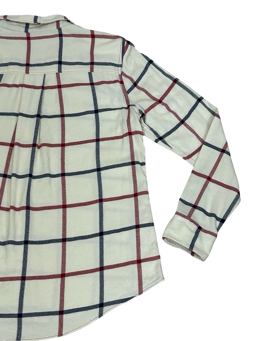 Faherty Womens M Cream Burgundy Navy Plaid Flannel Button Down Shirt Country - Picture 10 of 12
